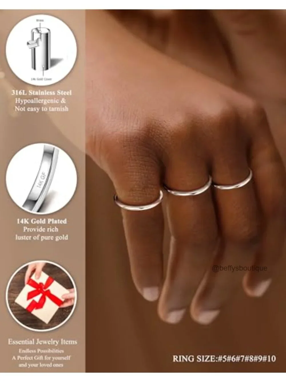 Stackable Band Rings Set Stainless Steel - Thin Knuckle Rings for Women